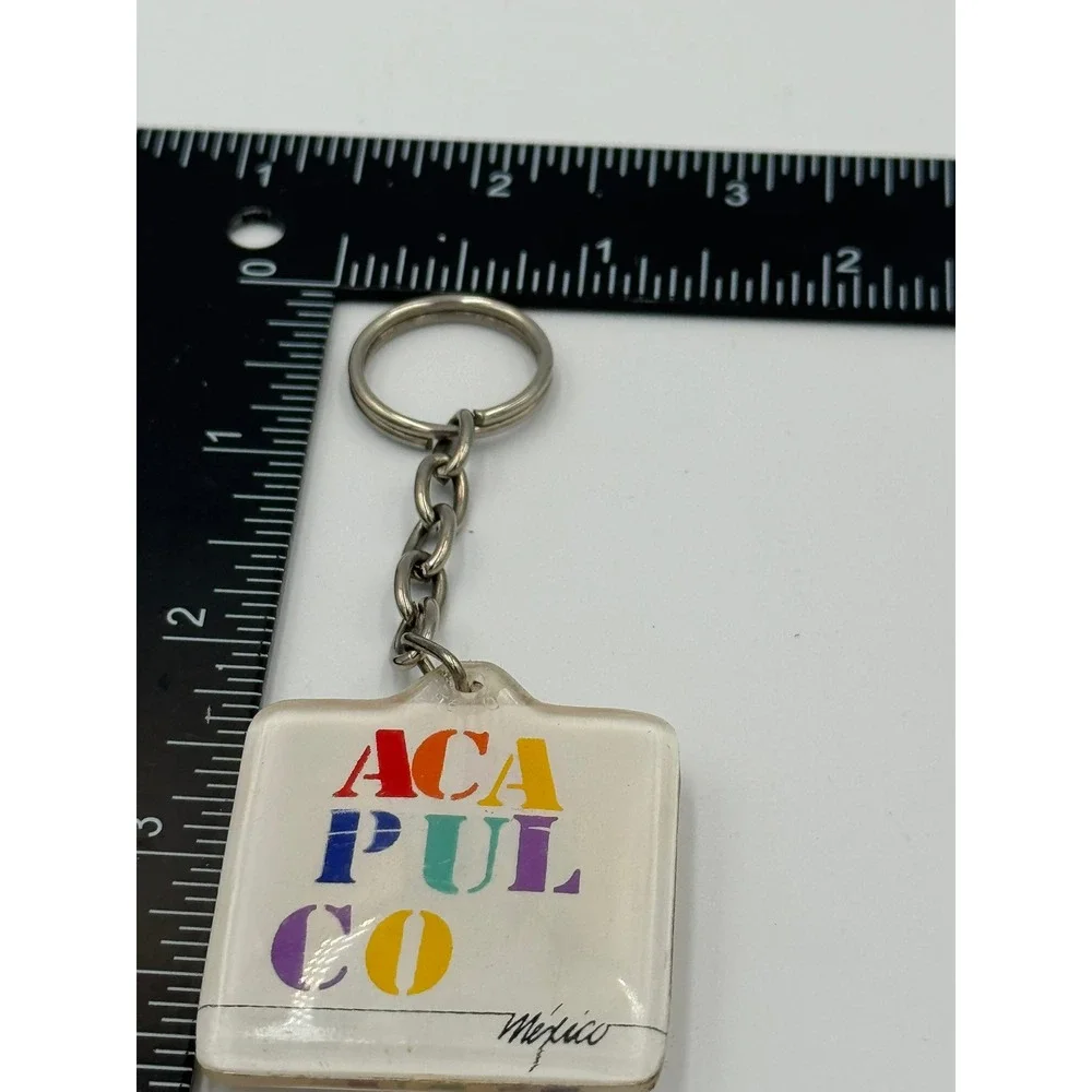 Vintage Acapulco Mexico Souvenir Keychain Acrylic Square Multi Color‎ Retro